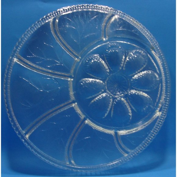 13" Indiana Glass Round 8 Egg 7 Section Egg & Relish Plate / Dish EASTER - Picture 5 of 7